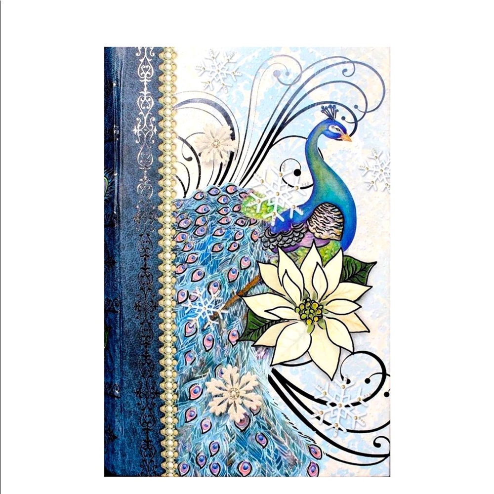 Punch Studio Silver Foil Petite Book Box - Blue Peacock White Poinsettias 98254
